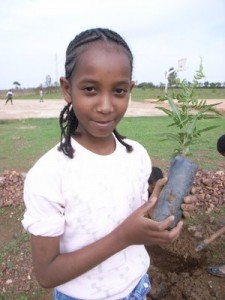 Student in Asmara school ready to plant trees 